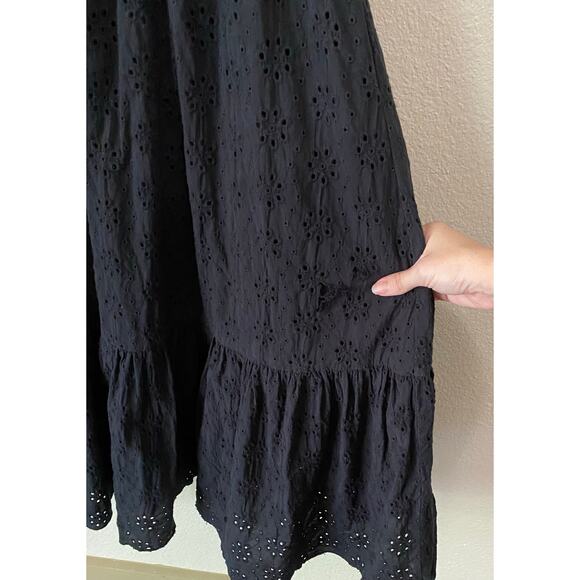 Tularosa Carlotta Eyelet Floral Midi Dress XS Black Smocked Ruffle Cottage FLAWS - Picture 6 of 13